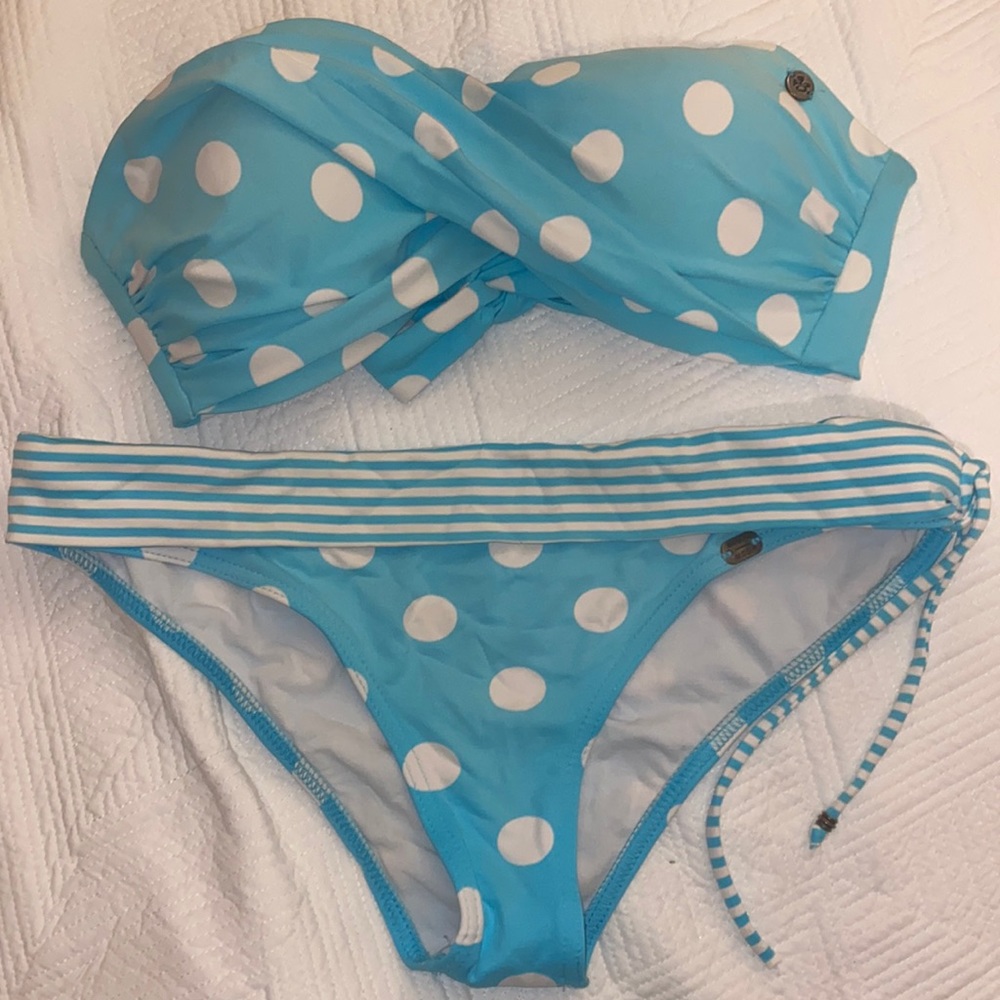 Bananamoon Light Blue / White Strapless Bikini